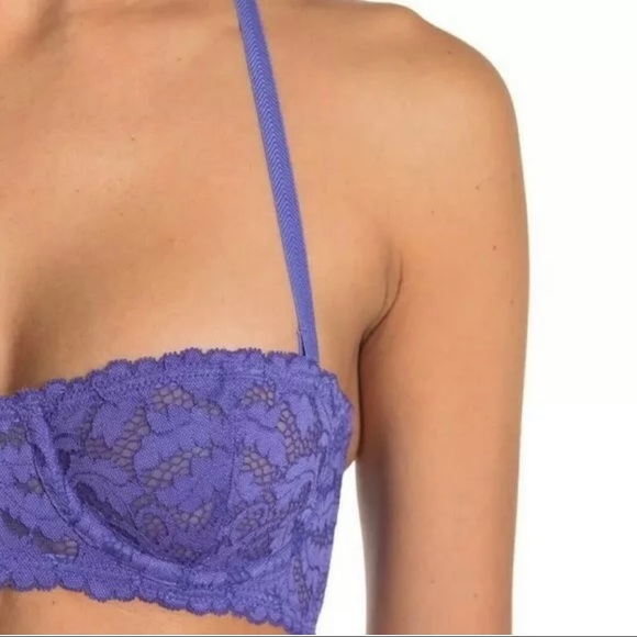 FREE PEOPLE Lace Bra Love Letters Convertible Strap Strapless Halter Periwinkle - Picture 2 of 13